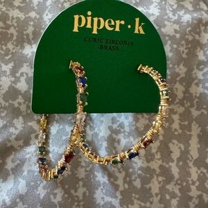 Piper Gold Hoops Earrings with Colorful Stones